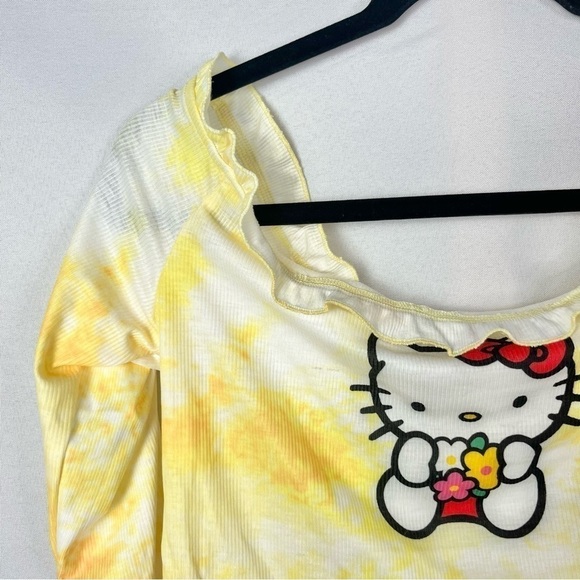 SHEIN X Hello Kitty Yellow Tie Dye Ruffle Cropped Long Sleeve Top 0X - Picture 4 of 4